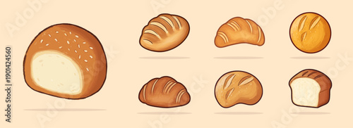 Hand drawn bread and bakery products collection vector set.