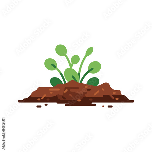 Green plant sprouting from brown soil naturally
