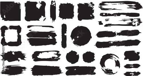 Black grunge brush strokes and shapes collection