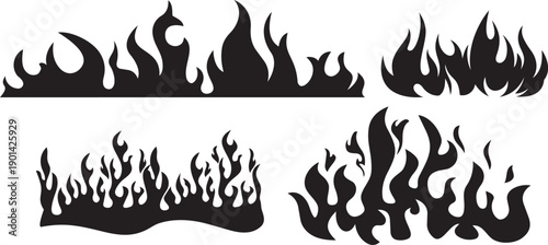 Fiery Flames in Silhouette: A collection of captivating fire silhouette designs dance and flicker, their dynamic shapes and edges representing energy, destruction, and transformation.