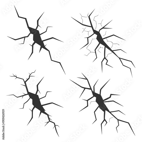 Four abstract black and white neuron-like illustrations arranged in a square formation.