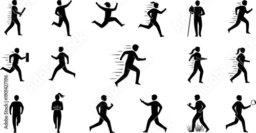 Collection of Stylized Human Figure Icons in Active Poses symbol person
