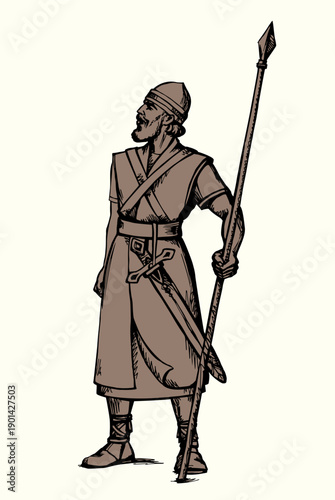 Vector illustration of a man with a spear.