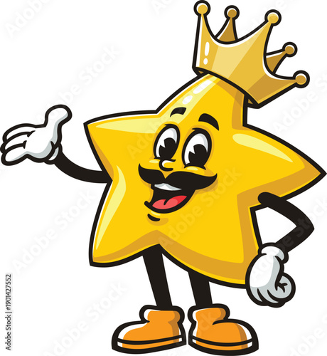 King of Star mascot cartoon is wearing a crown
