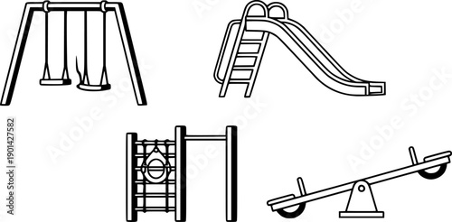 Playground Equipment Icons Set With Swing Slide Monkey Bars And Seesaw untitled vector

