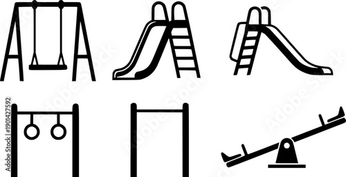 Playground Equipment Icons Set With Swing Slide Monkey Bars And Seesaw untitled vector
