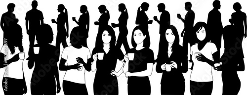Silhouettes of business people standing and facing each other on a white background woman
