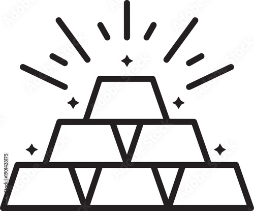 Golden Investment Icon: A minimalist icon presents a stack of gleaming gold bars, radiating wealth and financial security. This image is perfect for symbolizing value, savings, and prosperity.