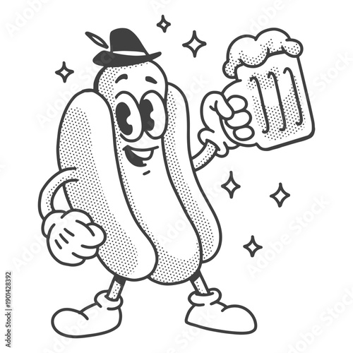 Drawing of a sausage celebrating Oktoberfest