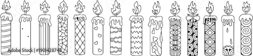Illuminating Shadows: An array of detailed candle illustrations, each with a unique design, stand poised, their flames flickering, ready to cast light and warmth.
