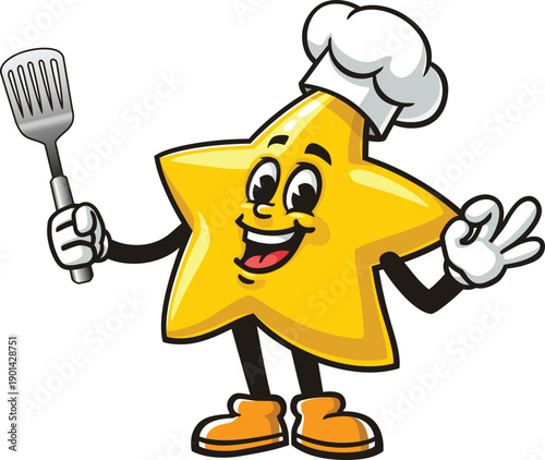 Cartoon star mascot holding a spatula and wearing a chef's hat