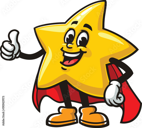 Cartoon star mascot in superhero style