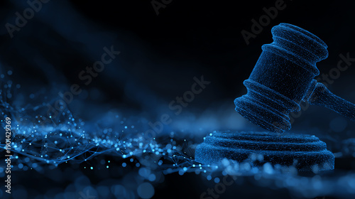 Wallpaper Mural Digital representation of a gavel symbolizing justice and law in a futuristic, high-tech environment. Torontodigital.ca