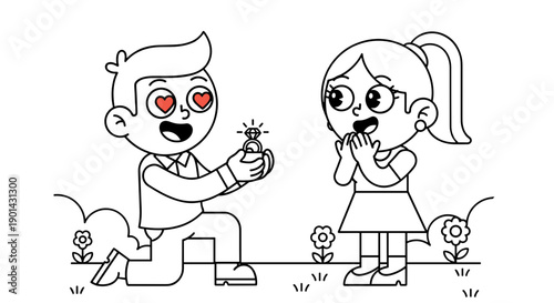 Boy proposing to a surprised girl 