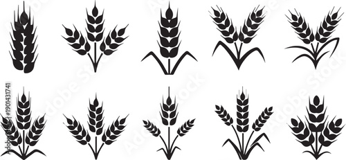 Wheat and Grain Bundle Silhouette Set - Organic Farm Harvest and Cereal Plant Icons