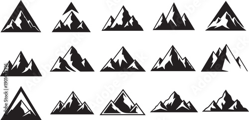 Geometric Mountain Peak Logo Set - Triangle Nature and Adventure Symbols