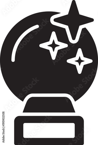 Crystal Ball: A captivating depiction of a crystal ball, adorned with glittering stars, evoking an aura of mystic vision, fortune telling, and gazing.