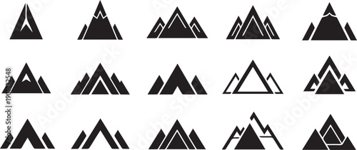 Minimalist Mountain Logo Collection - Geometric Peak and Adventure Symbol Set