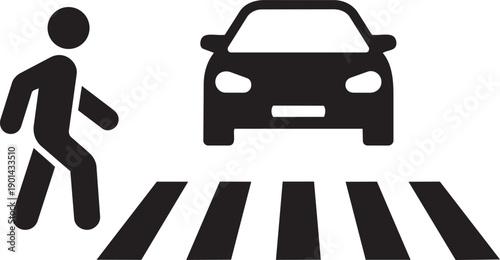 Navigating the Crossroads: Symbolic representation of a pedestrian crossing a zebra crossing, with a car approaching. This image conveys the importance of road safety and awareness.