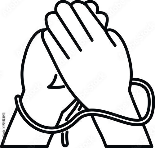 Hands praying with a rope connecting wrists, symbolizing spiritual binding or shared faith