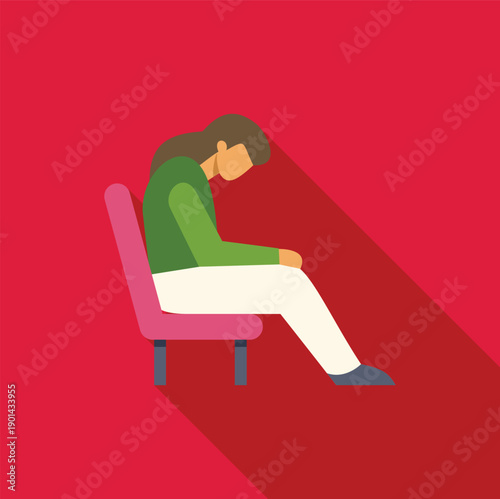 Woman sitting in a chair with bowed head, representing stress, mental health issues, or exhaustion