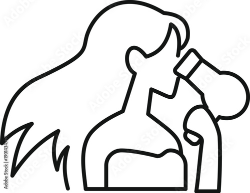 Woman drying flowing hair with a hairdryer, depicting beauty and styling