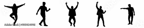 Simple Silhouette of People in various poses Illustration on White Background