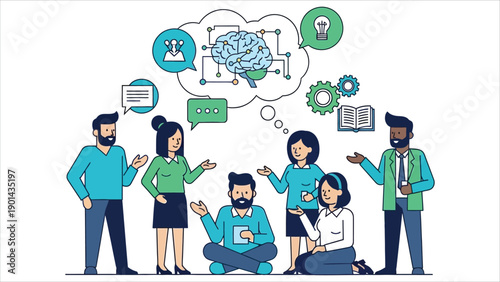 Neurodivergent mentorship program vector. High school students connect with professional leaders for career development