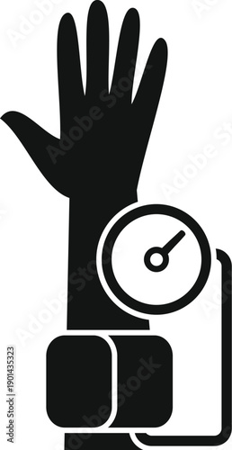 Arm wearing a sphygmomanometer cuff measuring blood pressure for diagnosis