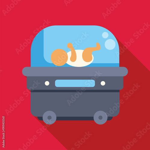 Newborn baby developing in a futuristic artificial womb incubator