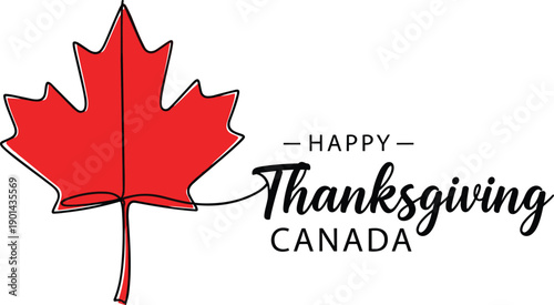 Canadian Thanksgiving maple leaf design illustration featuring festive typography, red leaf symbol, holiday celebration, and national pride theme for event, greeting, and seasonal projects