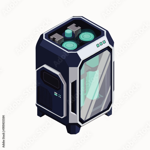 Futuristic 3D Printer in Isometric View, Advanced Technology for Manufacturing and Prototyping, Clean Design