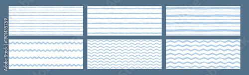 Cute baby pattern with wavy lines. Abstract doodle print. Set of Seamless backgrounds. Striped summer wallpaper. Vector illustration.