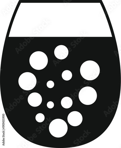 Carbonated beverage in a glass creating refreshing bubbles, black and white vector graphic