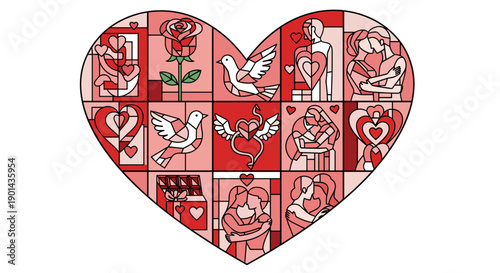 Cute cartoon love heart with various romantic and affectionate icons