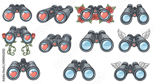 Collection of colorful binoculars with floral and decorative details