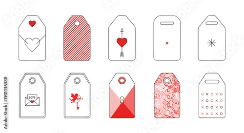 Collection of nine gift tags with various designs and patterns