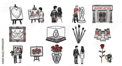 Collection of artistic paintings, sculptures, and creative artworks