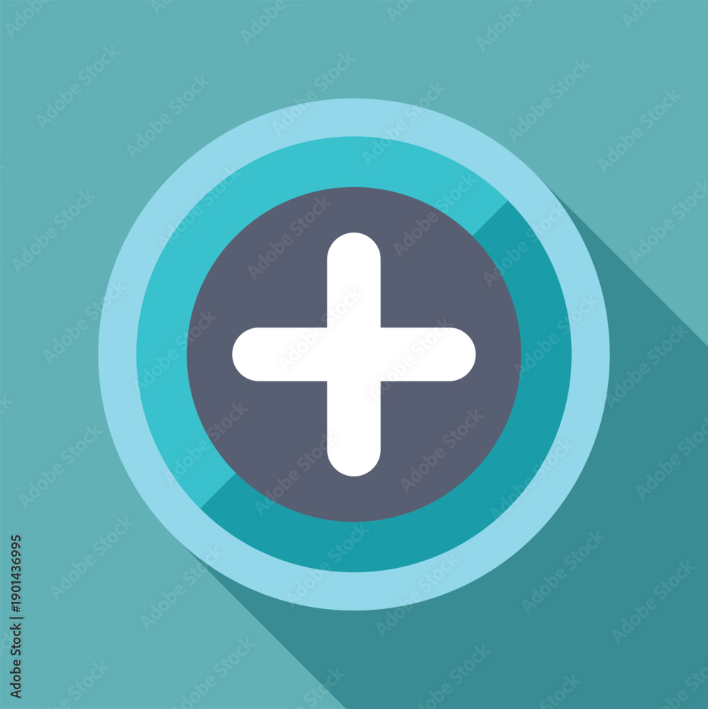 Obraz premium Plus sign icon inside a circle with a long shadow, indicating addition or creating