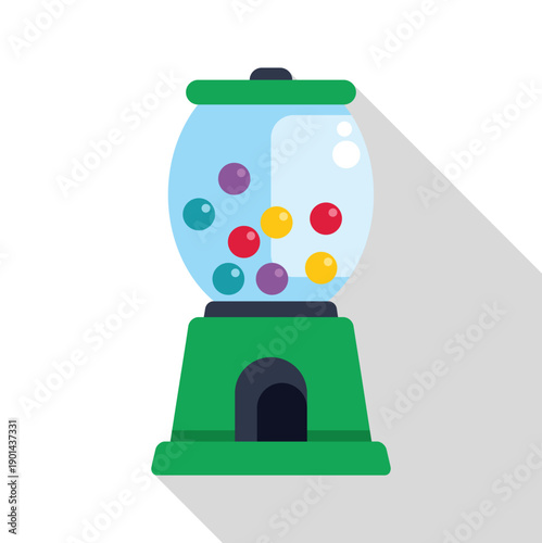 Gumball machine dispensing colorful sweet bubble gum candies with long shadow