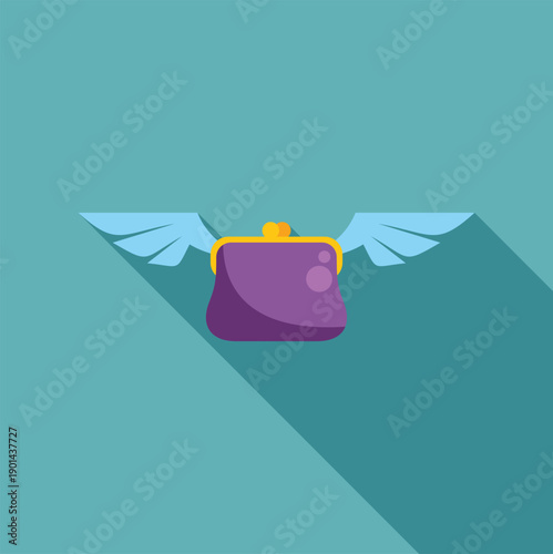 Flying purse representing financial spending, income loss, or budget going away