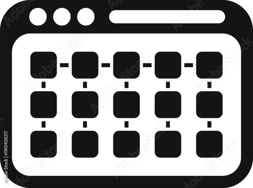 Browser window displaying a connected grid of squares representing a network or data flow