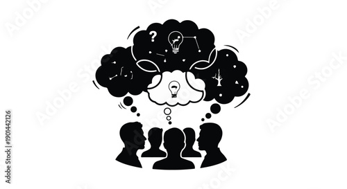 Silhouettes of people with creative ideas and problem solving thoughts