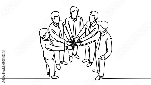 A group of businessmen putting their hands together in a symbol of teamwork and unity
