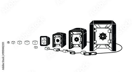 Modular electronic device components lined up in progression