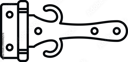 Decorative vintage style strap hinge showing ornate metalwork detailing for hardware concepts