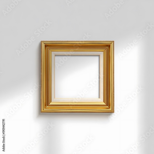 Elegant gold empty picture frame with smooth edges and glossy finish ready for artwork display