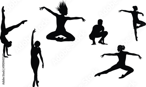 Dance silhouette, dynamic pose, expressive movement, artistic choreography, fitness training, graceful posture, cultural performance, elegant balance, physical activity, creative motion, dramatic leap