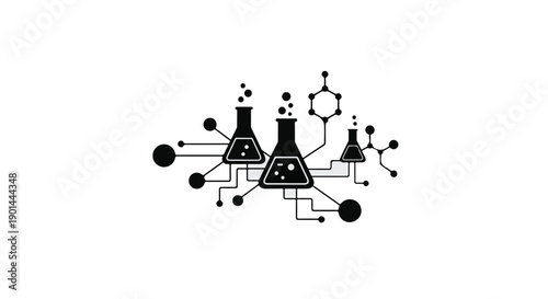 Abstract scientific illustration of chemical reactions and molecular structures