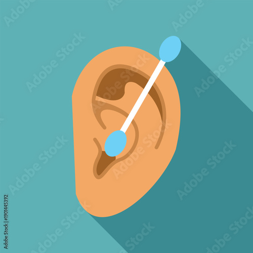 Human ear receiving a cleaning using a cotton swab